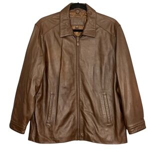 VTG SJB Men Jacket XL Brown Genuine Leather Smooth Classic Bomber Aviator Biker